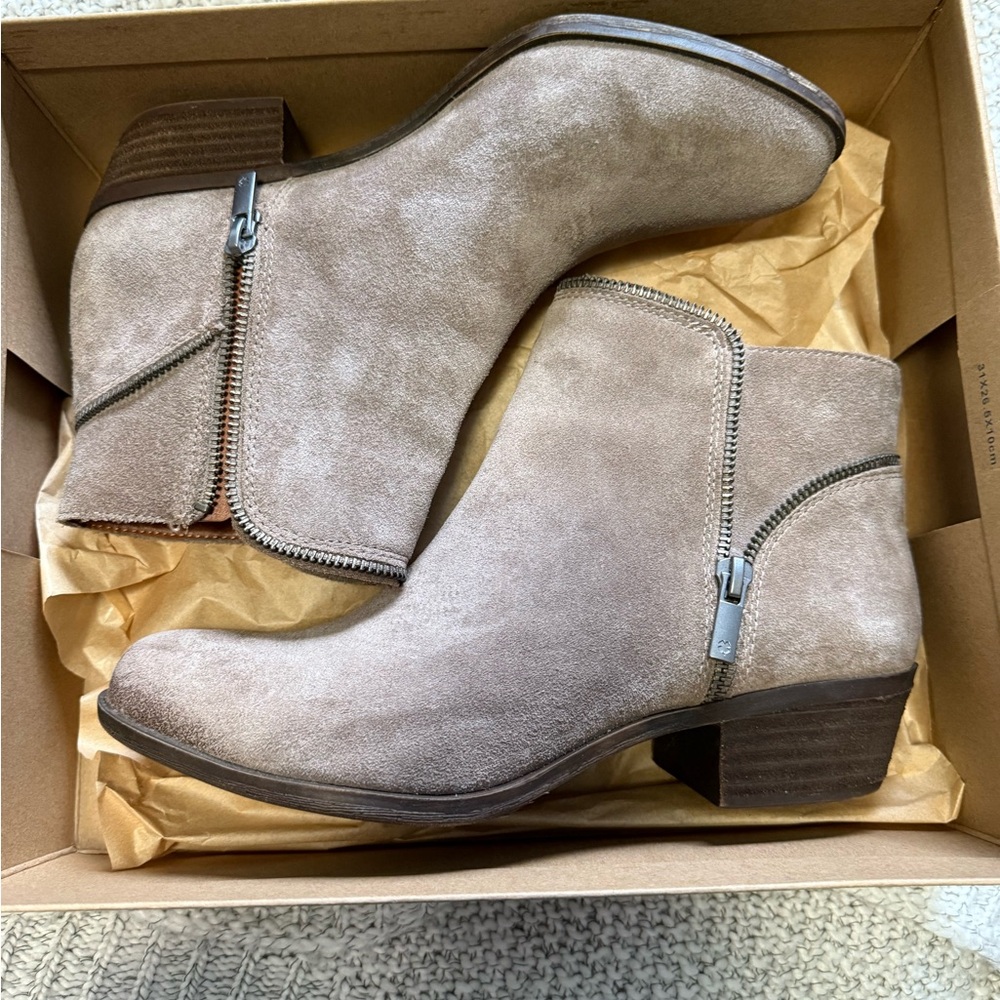 Lucky Brand Suede Ankle Booties in Taupe